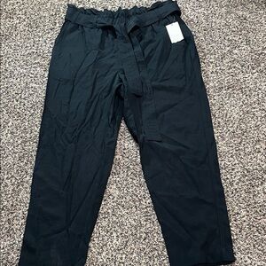 🆕 A New Day Paper Bag Belted Wide Leg High Rise Black Trousers Size L | NWT
